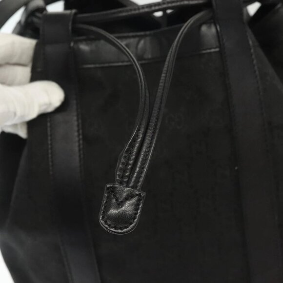 GUCCI GG Canvas Shoulder Bag Black Gold Auth 139771 - Picture 10 of 16